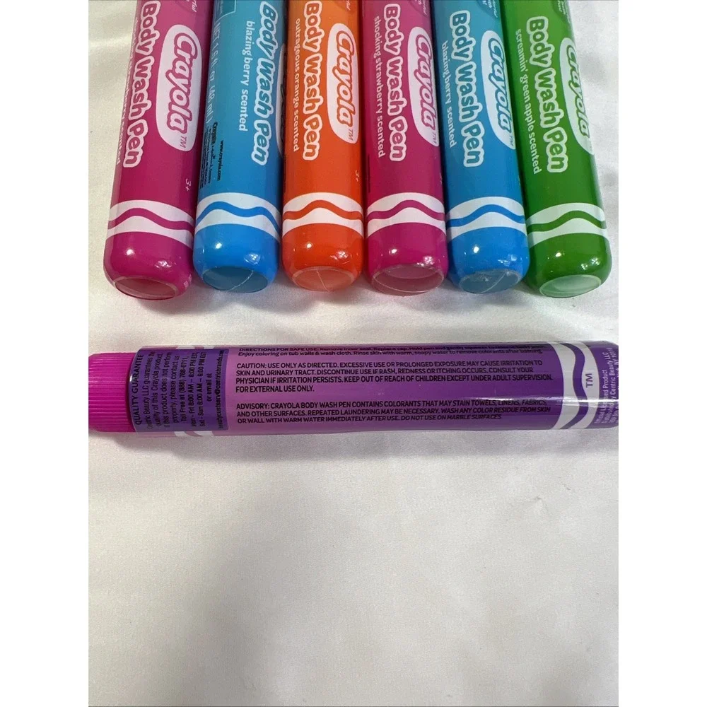 Crayola Body Wash Pens Color New Set of 7 Pink Blue Green Orange Purple Bathtub‎